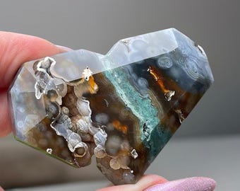 8th Vein Blue Ocean Jasper Faceted Heart, Collectors Madagascar Jelly Jasper - #75