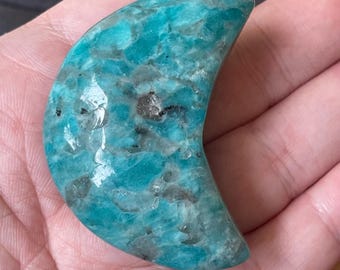 Amazonite & Smoky Moon, Polished Crescent Moon Crystal Carving (124)