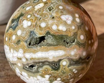7th Vein Ocean Jasper Sphere, Unique Natural Orbicular Jasper Ball from Madagascar