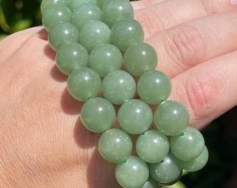 Green Aventurine Bracelet - 13mm Beads, Natural Crystal Beads, Layering Gemstone Stretch Jewelry