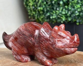 Fire Quartz Big Triceratops Dino Hand Carved with Rainbows High Quality, AAA Grade Collectors Edition Crystal Carving