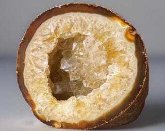 Premium Brazilian Druzy Agate Geode, Golden Yellow Crystal Specimen
