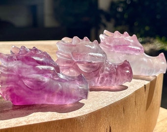 Pink Fluorite Dragon head | AAA Grade Candy Fluorite | Hot Pink Watermelon Fluorite dragon carvings