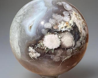 Prasiolite & Black Flower Agate Large Sphere / Green Quartz Flower Agate Polished Ball / Collectors Crystal Gift - #99