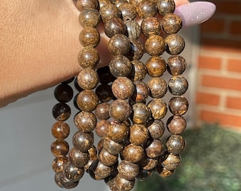 Bronzite Crystal Bracelet - 9mm Beads, Natural Colorful Gemstone Beads, Layering Stacking Jewelry