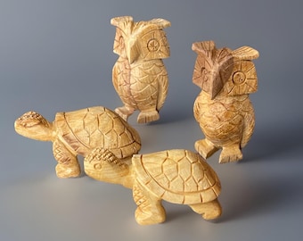 Palo Santo Wood Turtle or Owl Sculpture: Beach House Decor, Handcarved Wooden Figurines