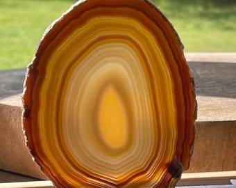 Brazilian Agate Slice Translucent Mirror Polished, Natural agate crystal slab