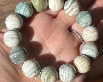 Ocean Agate Bracelet 16mm beads collectors edition - Blue Green Agate - Rare Find Natural Gem Jewelry