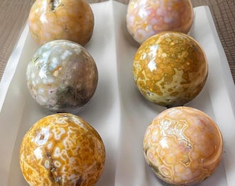 Orbicular Ocean Jasper Sphere, Natural Unique Madagascar Jasper Small Crystal Ball, Old Stock Ocean Jasper for Jewelry