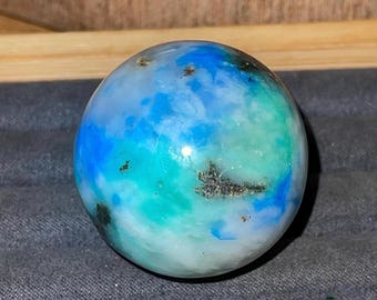 Shattuckite Chrysocolla Quartz Crystal Sphere, Vibrant Neon Blue Green Mineral, Poished Specimen Ball, Quantum Quattro Orb (1)