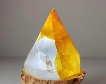 Golden Healer Quartz Faceted Diamond Sculpture with Dendrites - No.95 • Unique Gemstone Gift
