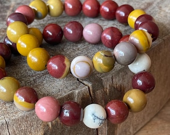 Mookaite Jasper Beaded Bracelet - 10mm Beads, Natural Colorful Crystal Beads, Layering Gemstone Jewelry
