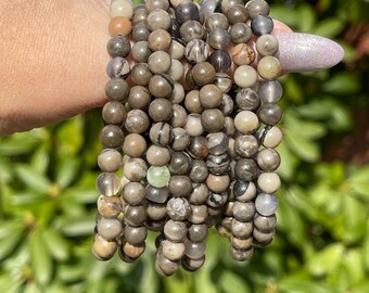 Volcano Agate Beaded Bracelet - 7mm Beads, Natural UV Reactive Crystal Beads, Layering Gemstone Jewelry