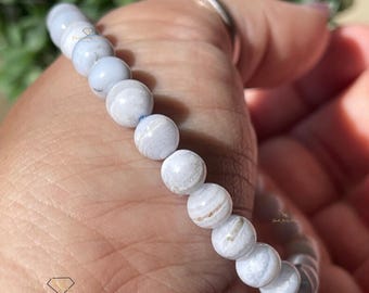 Blue Lace Agate 6mm Bead Bracelet, Natural Stone Bracelet, Layering Bracelet, Crystal Stacking Bracelet