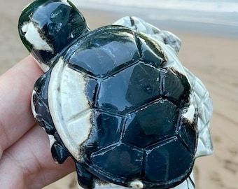 Volcano Agate Sea Turtle • UV Reactive Crystal Carving • Beachy Coastal Home Decor