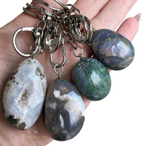 Moss Agate Keychains - Natural Crystal Bag Charm