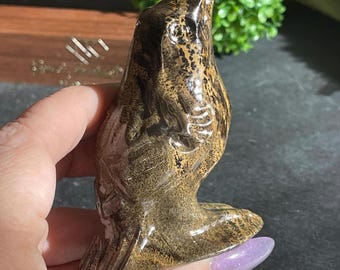 Picture Jasper Bird Carving, Natural Stone Spirit Animal Sculpture, Dendritic Jasper Figurine, Unique Crystal Home Decor
