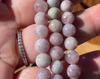 Pink Tourmaline Crystal Bracelet, Tourmaline in Quartz Beaded Bracelet 7mm Beads  - Heart Chakra - No. 205