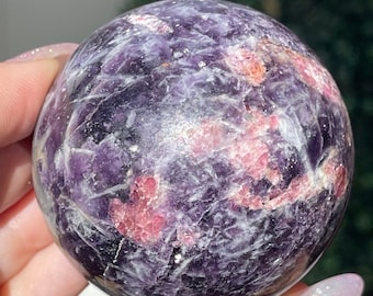 Unicorn Stone XL Statement sphere, Natural Unique Rare Crystal ball, Lepidolite Pink Tourmaline Aquamarine Collector Sphere