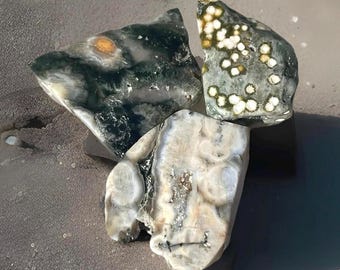 Ocean Jasper Tumbled Slices • Orbicular Jasper Polished pocket stones • Madagascar Bubble Jasper