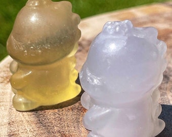 Fluorite Baby Dinosaur, Small Crystal Carvings, Yellow, Lavender Fluorite baby Dino , Miniature Crystals
