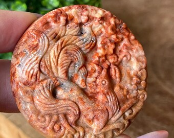 Agatized Coral Fox Medallion Carving  - #1