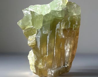 Green Banded Calcite Rough Crystal from Mexico, Natural Calcite Raw Specimen, Lapidary Rock, Unique Display Mineral