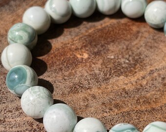 Ocean Agate Bracelet , Orbicular Ocean Agate , Blue, White Eye Agate ,  collectors edition