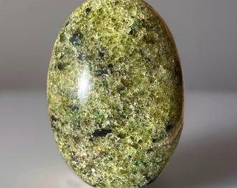 Arizona Peridot with Chrome Diopside & Spinel, Natural San Carlos Peridotite, Rare Mantle Mineral Palm Stone