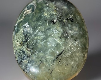 Prehnite Crystal Palmstone with Rutile inclusions (89)