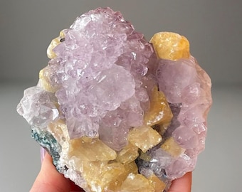 Amethyst Rosette Flower w/ Calcite - Natural Crystal Formation for Cabinet Display, Collector Decor Piece, Brazilian Amethyst Specimen 1.5Lb