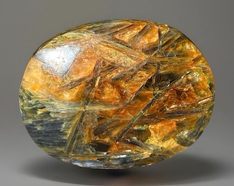 Blue Kyanite with Smoky Quartz Palm Stone, Manifestation Stone,  Kyanite Pocket Crystal Gift