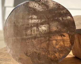 Smoky Quartz Thick Round XL Disc, Brazilian Smoky Gemstone Plate, Gemmy HQ Smoky
