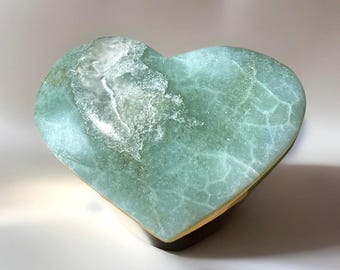Turquoise Green Flower Agate Crystal Heart,  HQ Natural Stone Carving