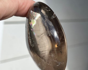 Smoky Quartz Palmstone with Rainbows, Natural Polished Crystals