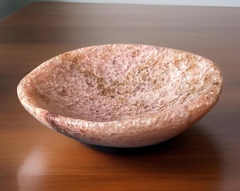 Strawberry Quartz Crystal Bowl, Oval trinket plate, Crystal Dish for Jewelry, Natural Minerals for the Home Decor