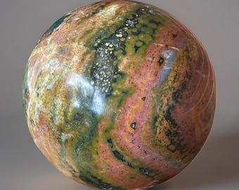 Orbicular Ocean Jasper Sphere, Natural XLarge Unique Madagascar Jasper Crystal Ball, Colorful Kabamby Ocean Jasper