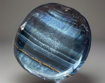 Blue Tiger Eye Cookie Flat: Chatoyant Crystal Polished Gemstone Pocket Round Stone (454)