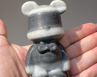 Tai Chi Stone Bear - Taiji Jasper Black & White Big Bear Crystal Carving - #53
