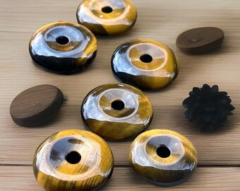 Tiger’s Eye Donut • Yellow Tigers eye pendant carving • Crystal Donut • Stone Sphere Stand • Gemstone  Circle Pendant
