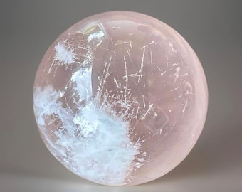 Snowflake Star Rose Quartz Sphere - No.16, Rare small Collectors White Garden Quartz