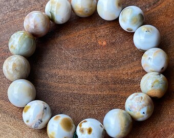 8th Vein Ocean Jasper Bracelet with large beads that is perfect in every way. Orbicular Ocean Jasper, old stock, collectors edition