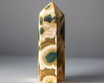 Orbicular Ocean Jasper & Howlite Tower, Imperfect Crystals, Unique Crystal Point, Rocks for Crystal Grids
