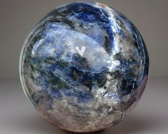 Sodalite Sphere with a Natural Heart, Orange UV reactive Blue Sodalite Crystal Ball, Natural Sphere, One of a kind display mineral