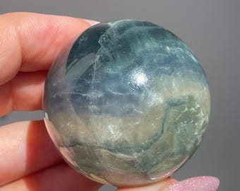 Aqua Blue Mica Fluorite Sphere, AAA Metaphysical Crystals, Rainbow Mica Fluorite Gift Ball - #58, Polished Unique Natural Gems