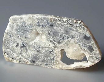 White Mexican Crazy Lace Agate Slab with Quartz, Natural Agate Polished Specimen