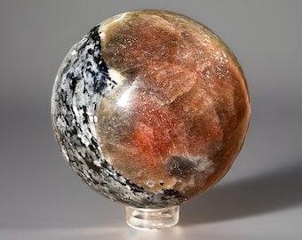 Moonstone with Arusha Sunstone Mica and Confetti Flash Statement Sphere , AAA Grade Crystal HQ Incredible Rare Crystal Find