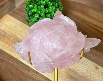 Rose Quartz Crystal Flower on a stand, Natural Gemstone Rose Sculpture, Unique Crystal Whimsical Home Decor, Mother’s Day Gift