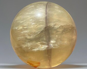Phantom Yellow Fluorite Sphere • Natural Polished Stone Ball • Crystals for Gifting Collecting & Decorating • Yellow Mica Fluorite