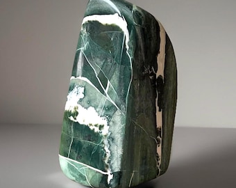Spectacular Green Jasper Polished Large Freeform – Green Zebra Crystal Statement – Natural Unique Rocks